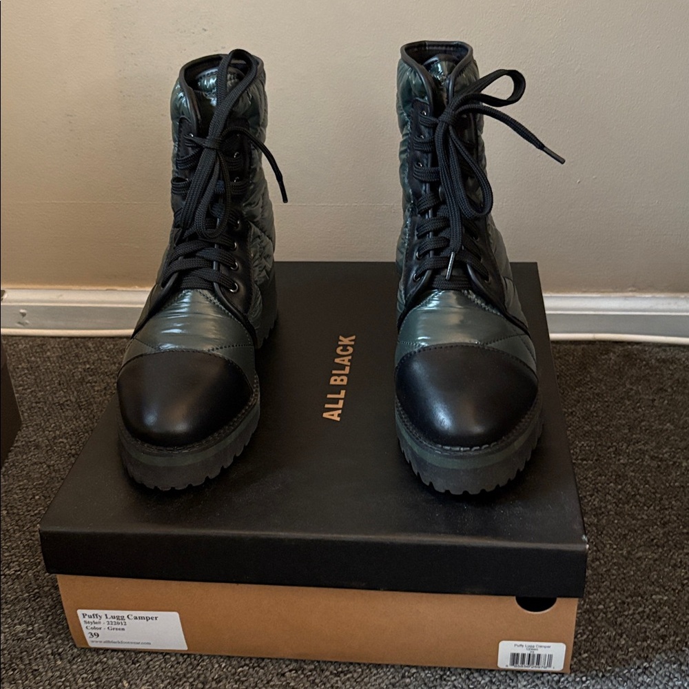 All Black Quilted Lace-Up Boots